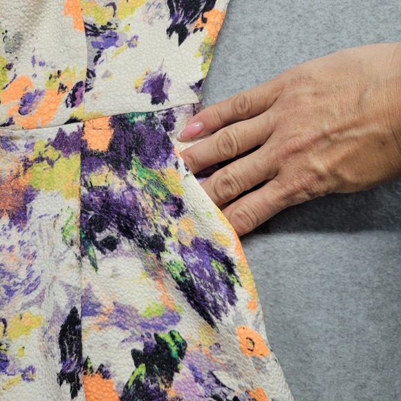 Anthropologie Maeve Neon Floral Pebble Sleeveless Fit & Flare Dress Size 2 - Picture 3 of 8